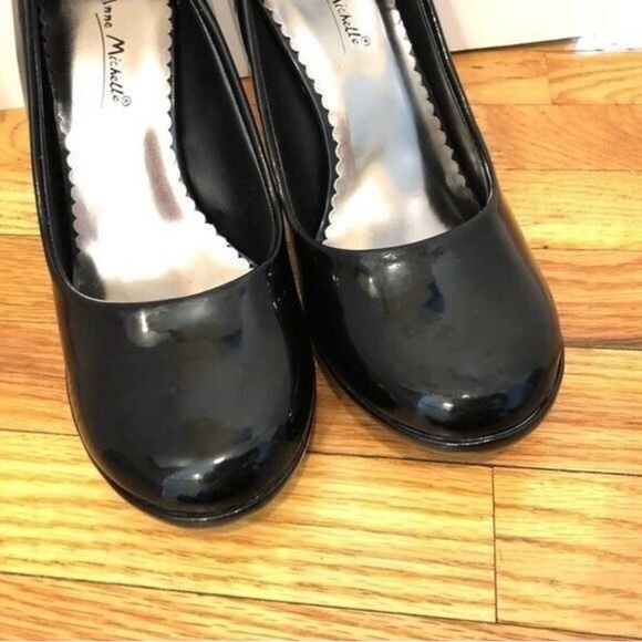 Black vegan patent leather platform heels shoes size 8 NIB retro round toe pump - Picture 6 of 9